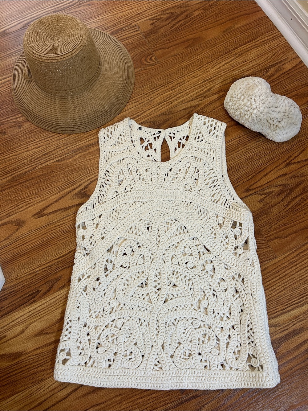 Cream Crochet Sleeveless Knit Top